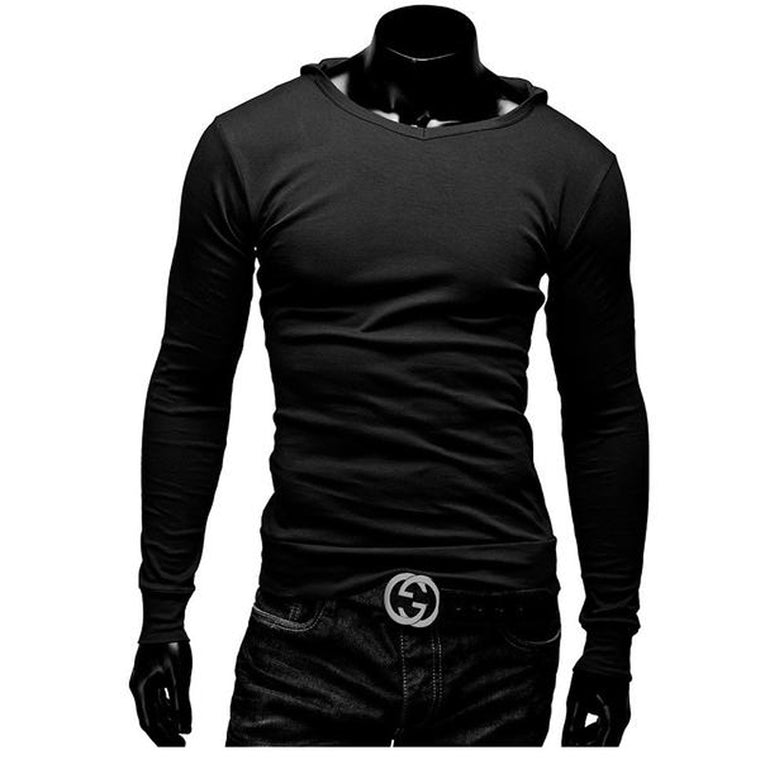 Solid Cotton Long Sleeve Men T- Shirt