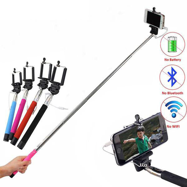 Portable Extendable Handheld Monopod Audio Cable Wired Palo Selfie Stick 22-100cm