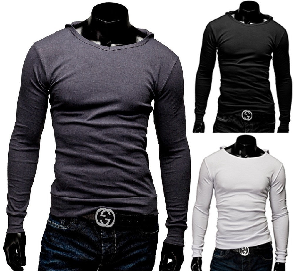 Solid Cotton Long Sleeve Men T- Shirt