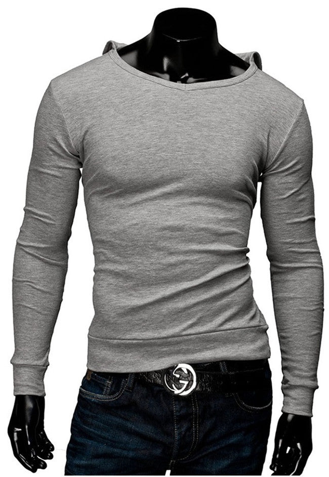 Solid Cotton Long Sleeve Men T- Shirt