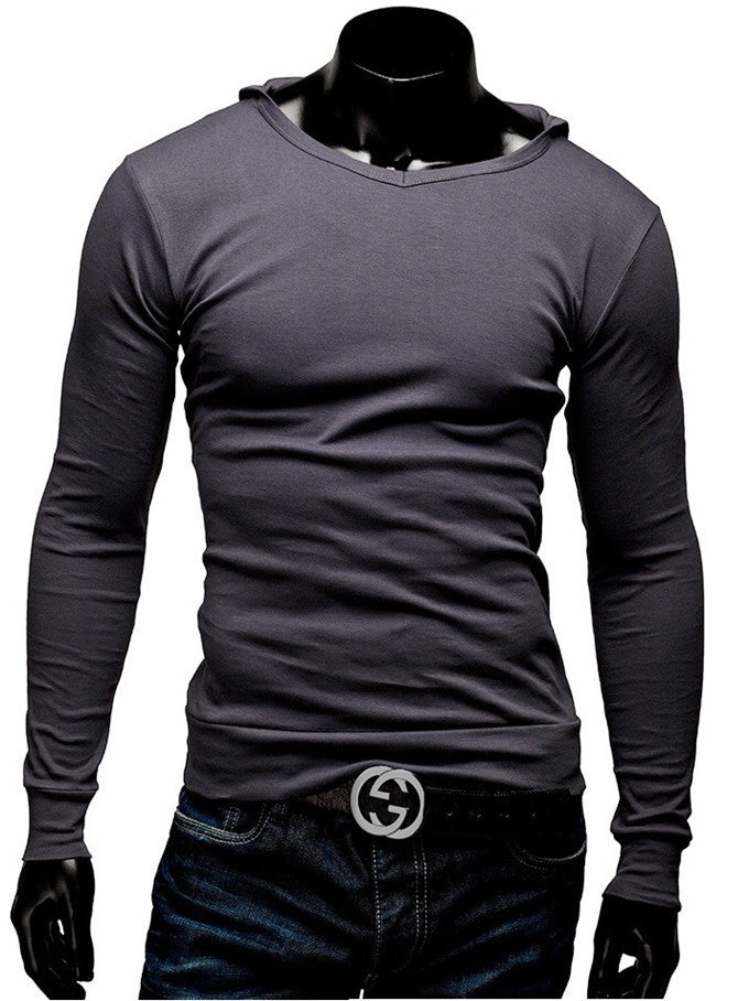 Solid Cotton Long Sleeve Men T- Shirt