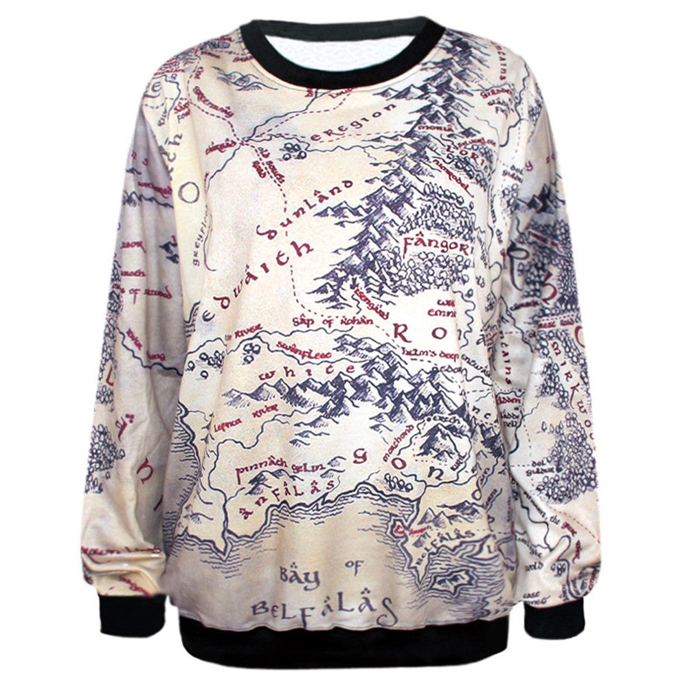3d Print Earth Map Pattern Casual Long Sleeve Pullovers