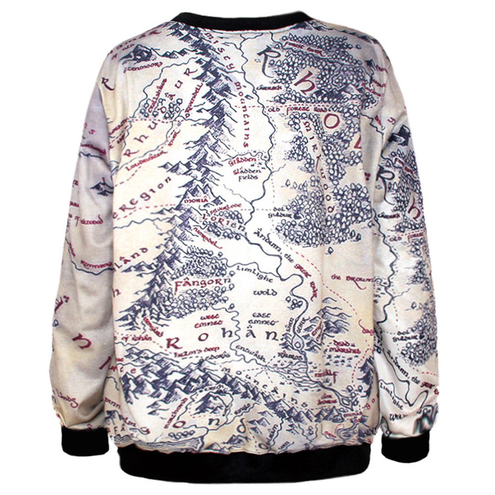 3d Print Earth Map Pattern Casual Long Sleeve Pullovers