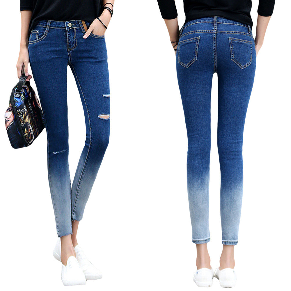 Women Jeans Skinny Hole Ripped Pencil Casual Pants