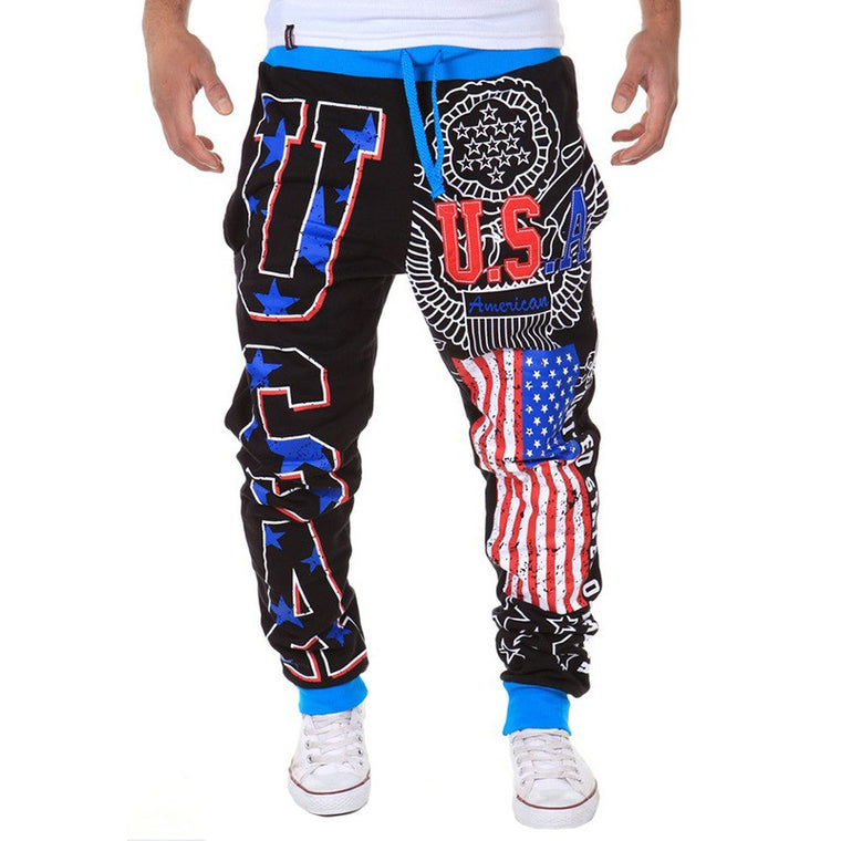High Quality USA letters design Loose Male Long pants