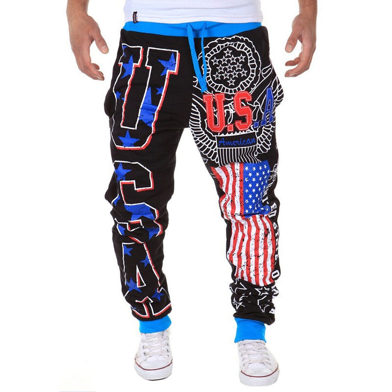 High Quality USA letters design Loose Male Long pants