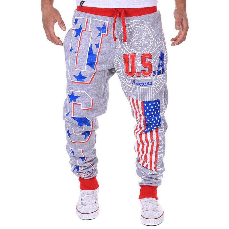 High Quality USA letters design Loose Male Long pants