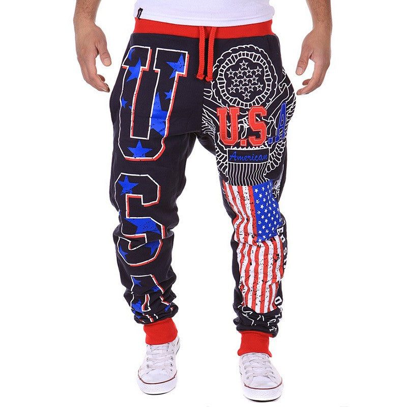 High Quality USA letters design Loose Male Long pants