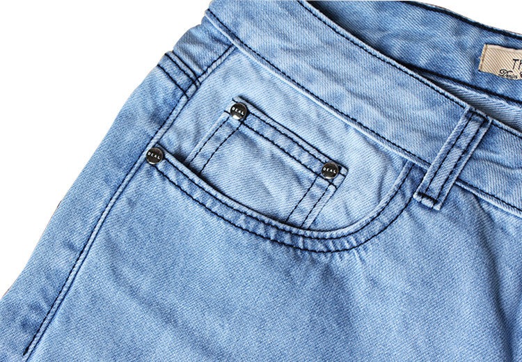Light Washed Mid Waist Hole Denim Jeans Pants