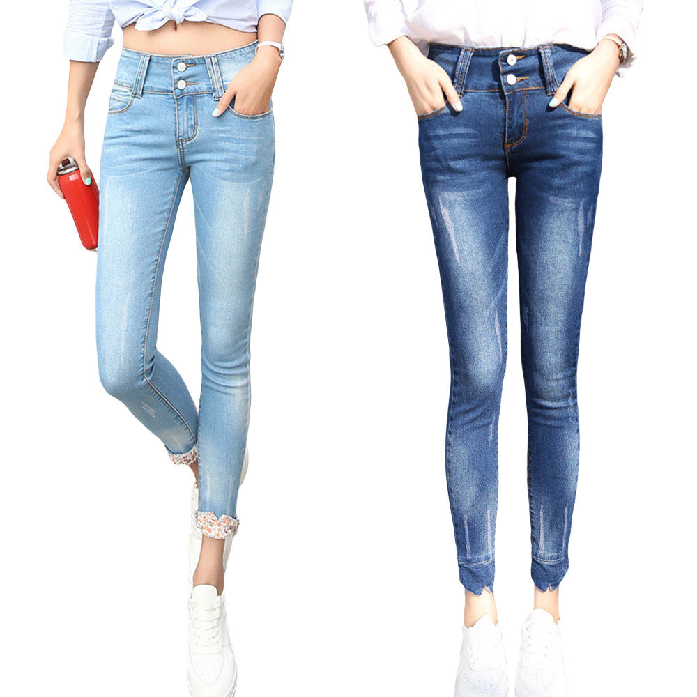 High-waist Casual Skinny Slim Elastic Denim Pants