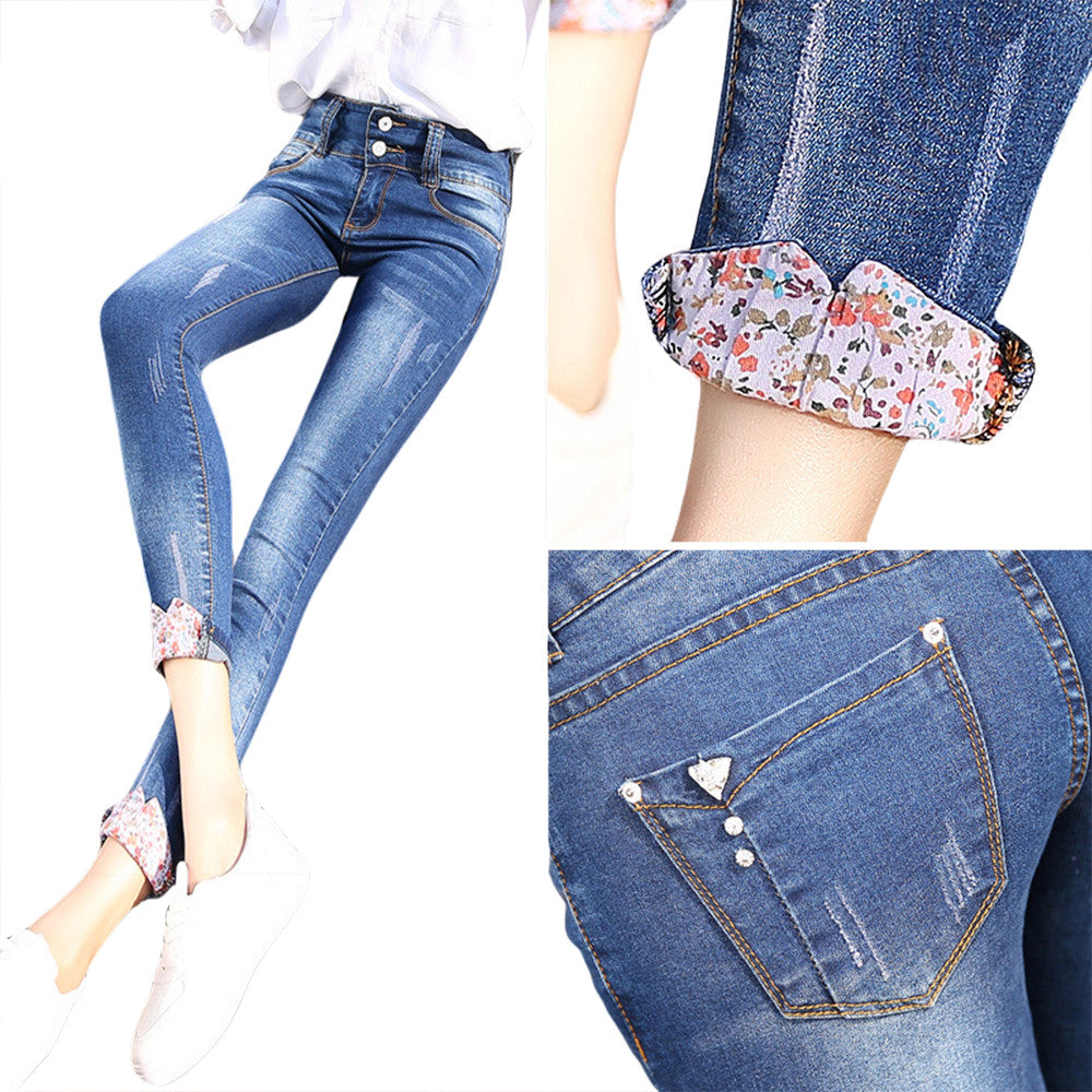 High-waist Casual Skinny Slim Elastic Denim Pants