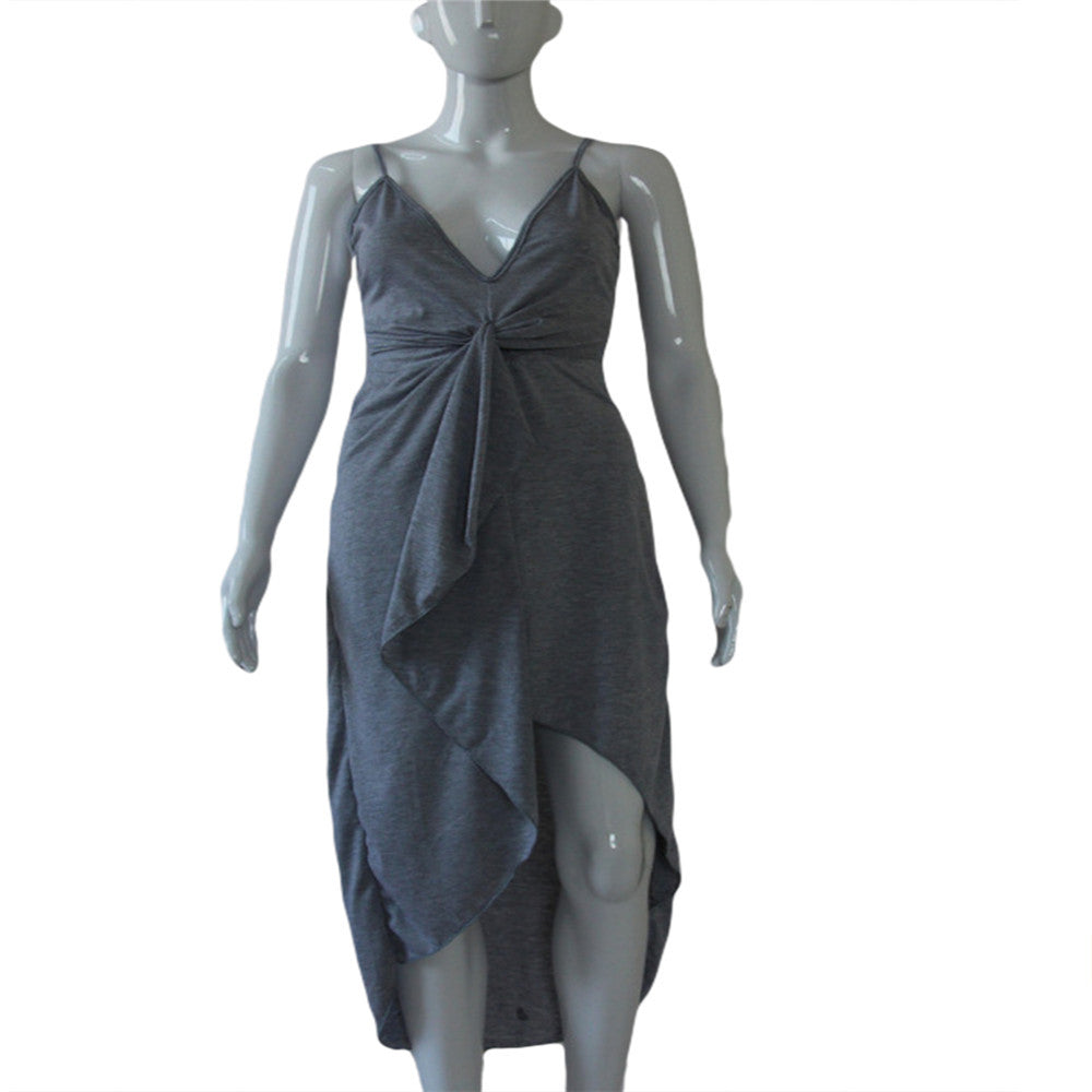 V-neck Spaghetti Strap Mid-calf Dress