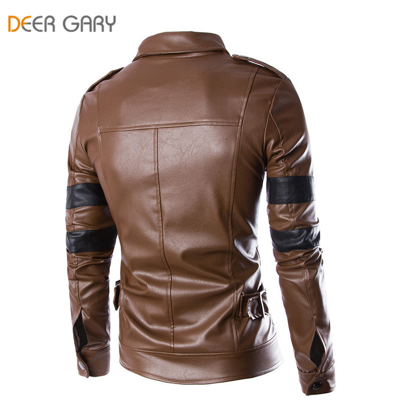 Leather Coat Multi-pocket Design Men Zipper Motorcycle Jacket