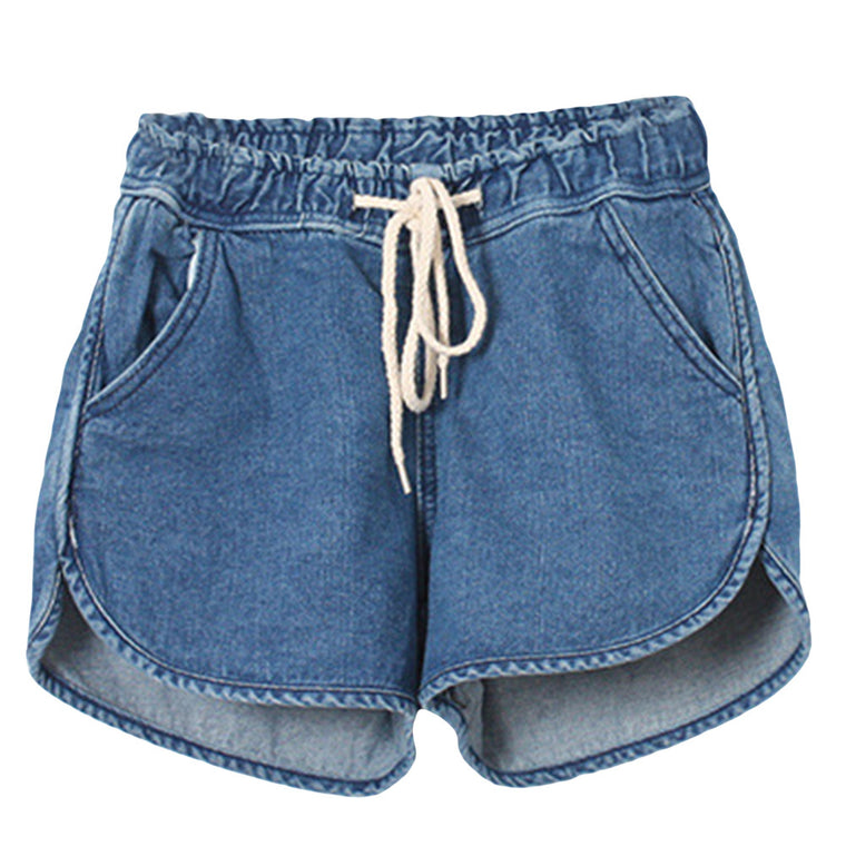 Drawstring Shorts Mid-waist Denim Shorts