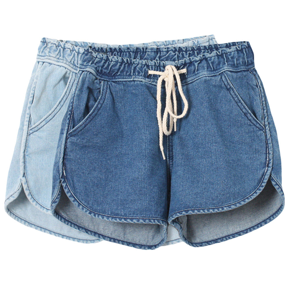 Drawstring Shorts Mid-waist Denim Shorts