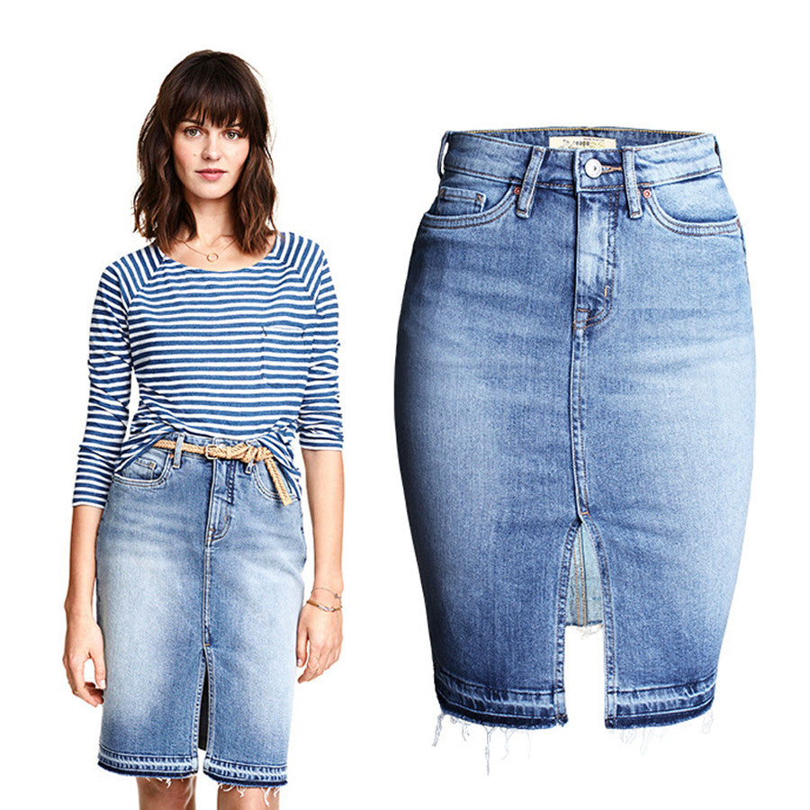 Vintage washed denim skirt