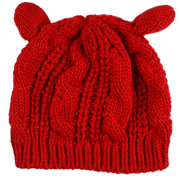 Cute Cat Ears Design women's winter knitted hats