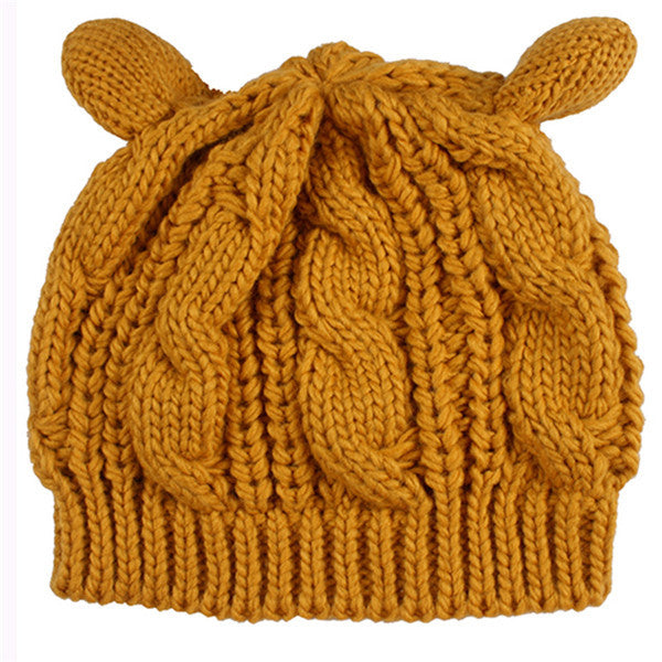 Cute Cat Ears Design women's winter knitted hats