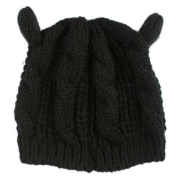Cute Cat Ears Design women's winter knitted hats