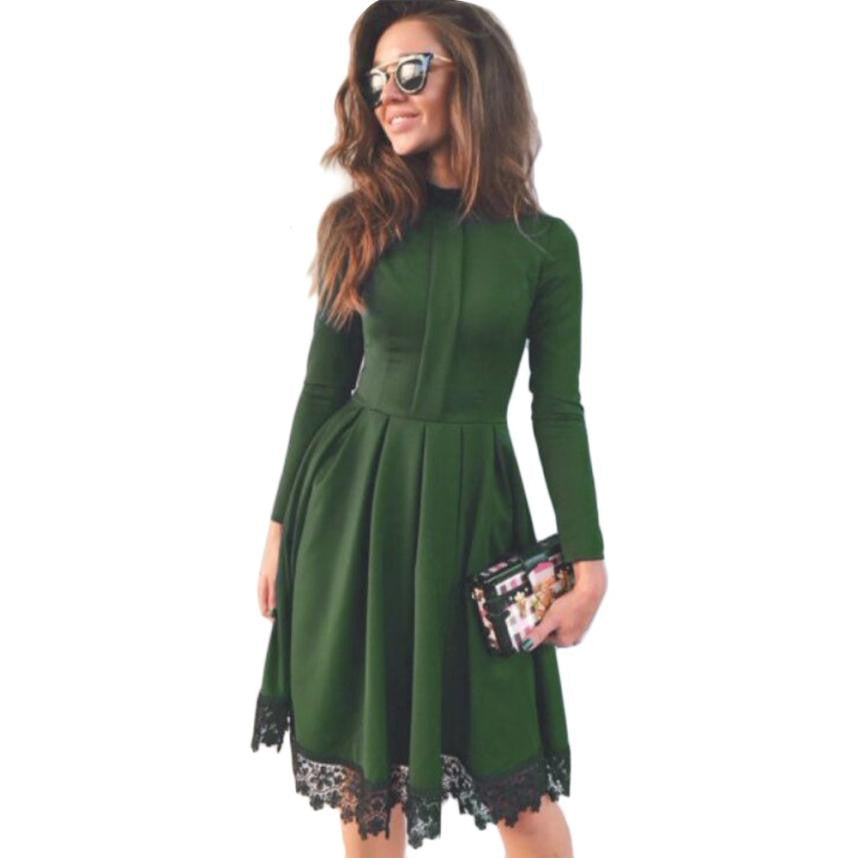 High Collar Long Sleeve Vintage Party Dress