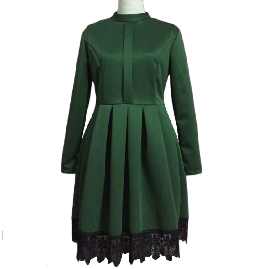High Collar Long Sleeve Vintage Party Dress