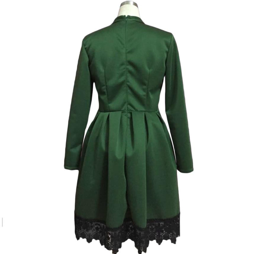 High Collar Long Sleeve Vintage Party Dress