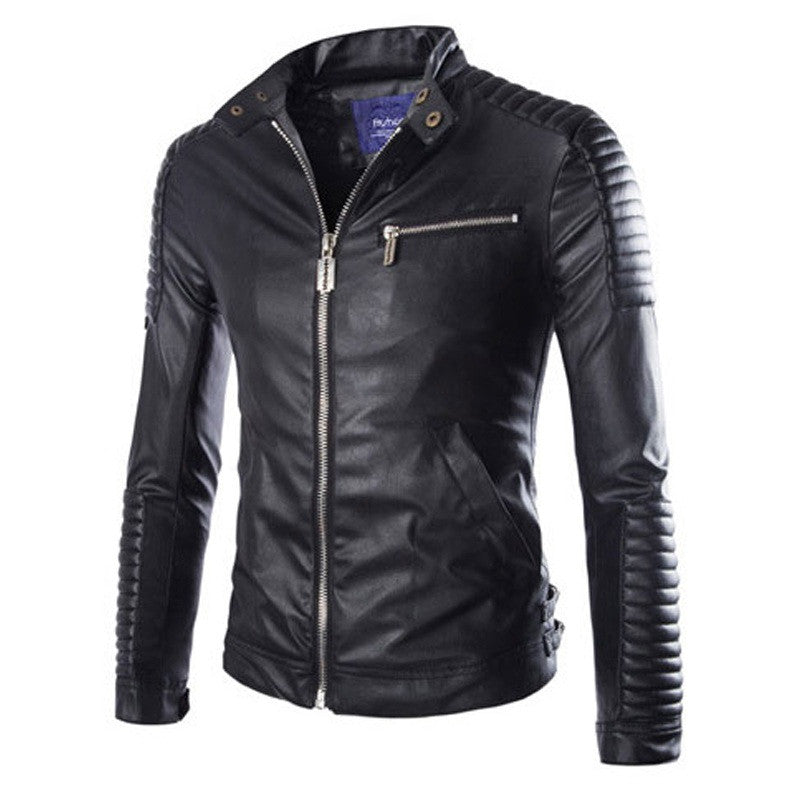 PU Leather Outwear Casual Slim Solid Men's Jacket