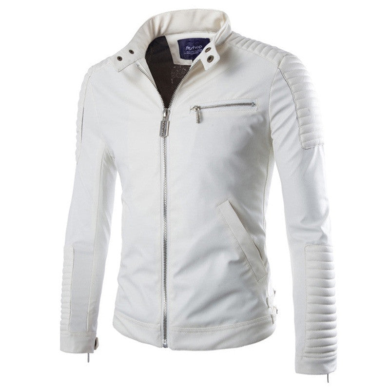 PU Leather Outwear Casual Slim Solid Men's Jacket