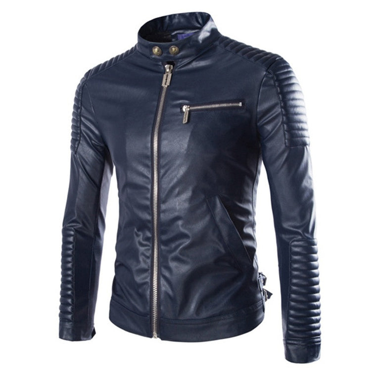 PU Leather Outwear Casual Slim Solid Men's Jacket