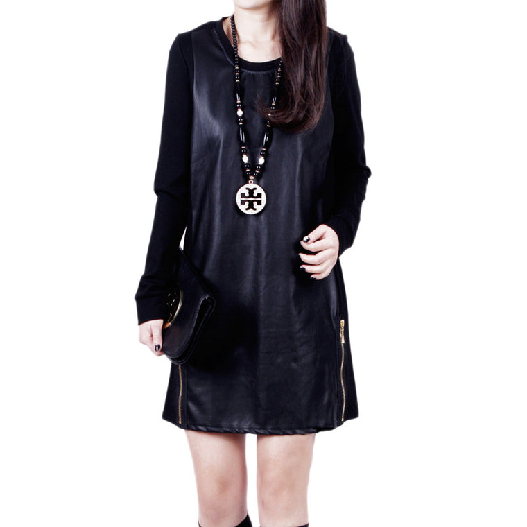 Mini Casual Pu Leather long-sleeved dress