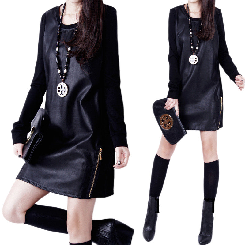 Mini Casual Pu Leather long-sleeved dress