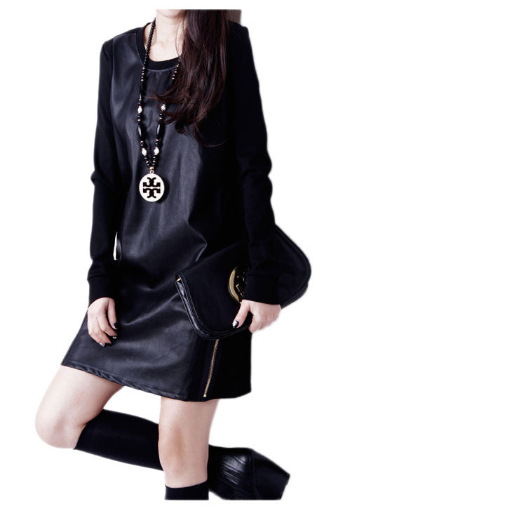 Mini Casual Pu Leather long-sleeved dress