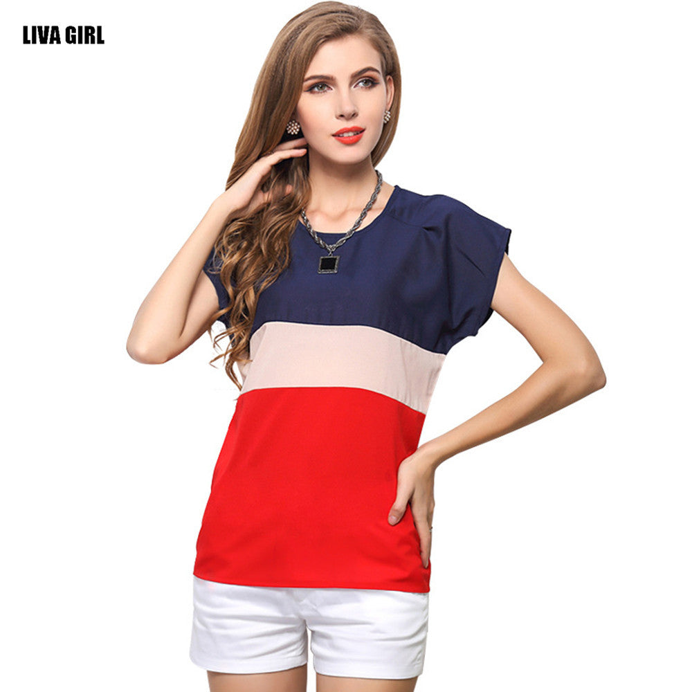 Short Sleeve O-neck Chiffon Tops