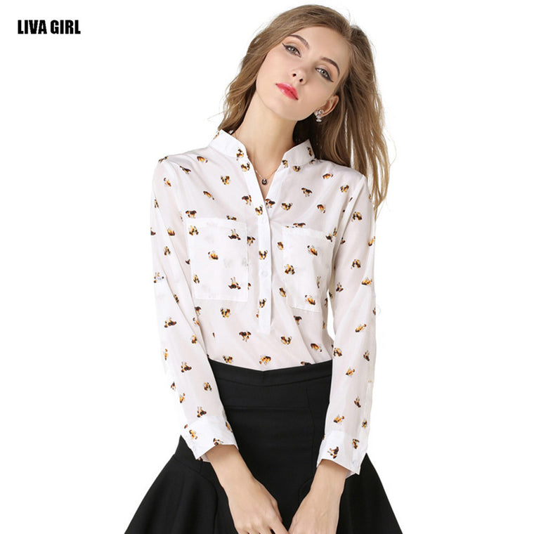 Printed Chiffon Casual Slim Fit Long Sleeve Tops