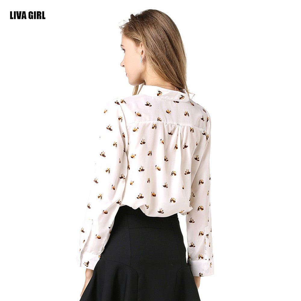 Printed Chiffon Casual Slim Fit Long Sleeve Tops