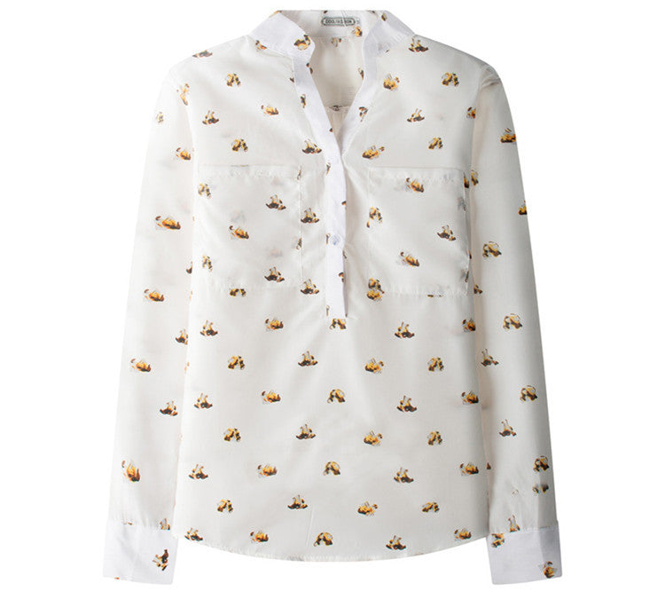 Printed Chiffon Casual Slim Fit Long Sleeve Tops