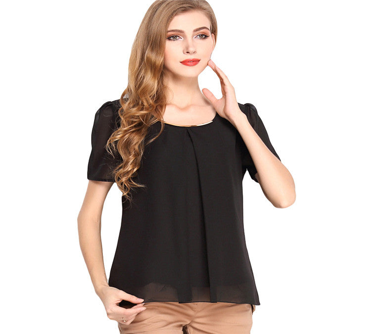 Chiffon Casual Slim Fit Short Sleeve O-neck Tee