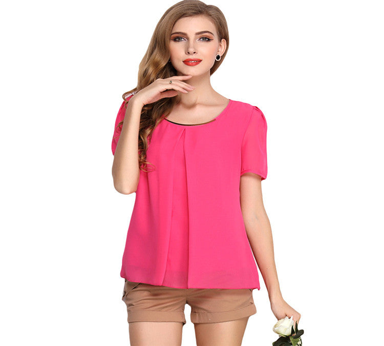 Chiffon Casual Slim Fit Short Sleeve O-neck Tee