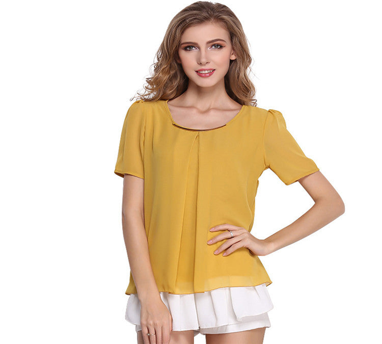 Chiffon Casual Slim Fit Short Sleeve O-neck Tee