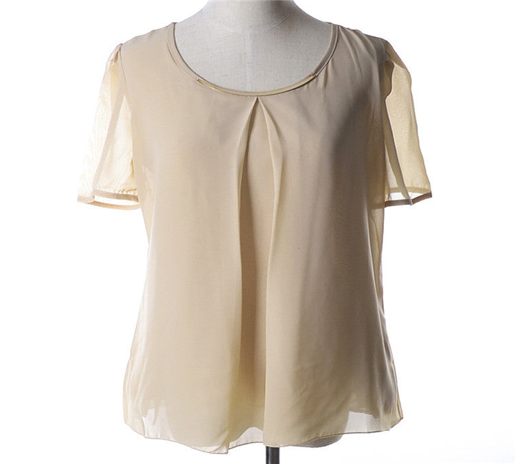 Chiffon Casual Slim Fit Short Sleeve O-neck Tee