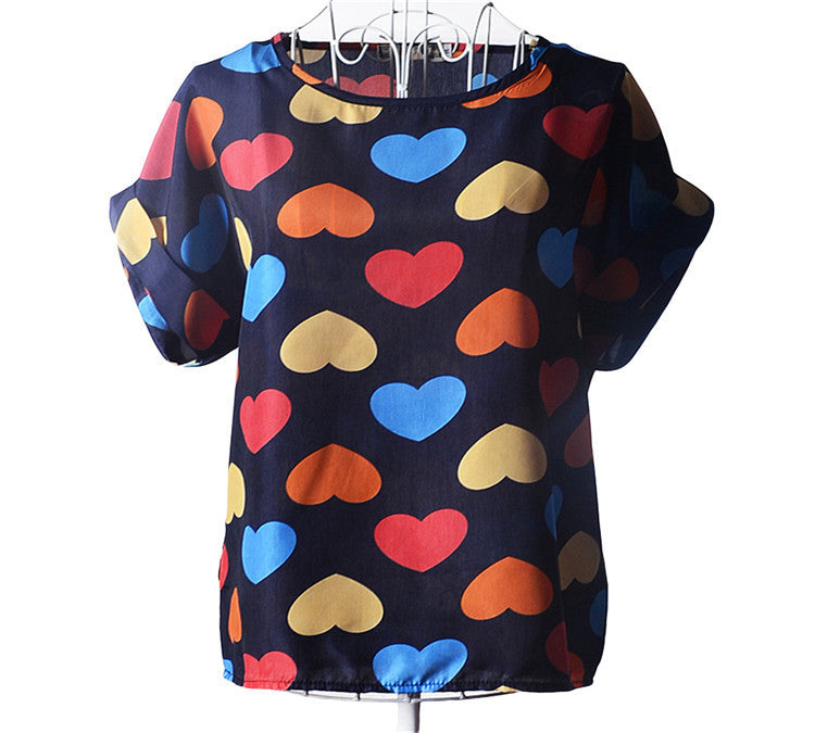 Causal Printed Chiffon Bat wing Sleeve Loose Shirt