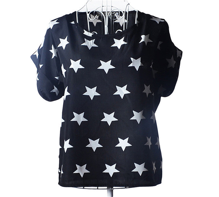 Causal Printed Chiffon Bat wing Sleeve Loose Shirt