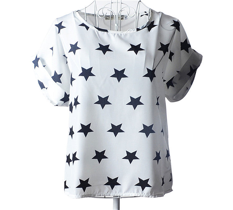 Causal Printed Chiffon Bat wing Sleeve Loose Shirt