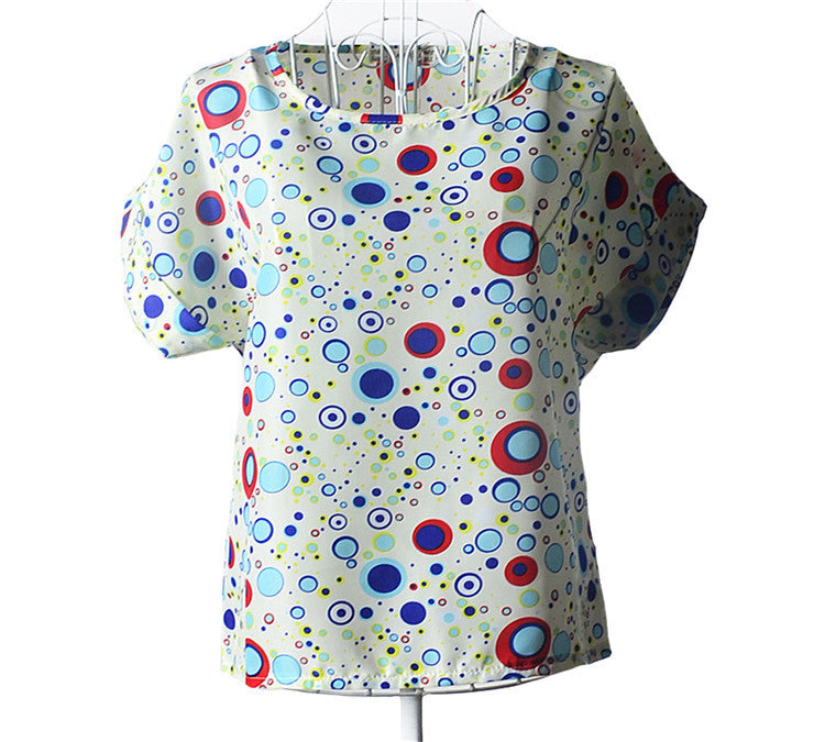 Causal Printed Chiffon Bat wing Sleeve Loose Shirt
