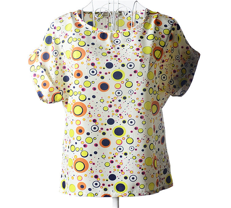 Causal Printed Chiffon Bat wing Sleeve Loose Shirt