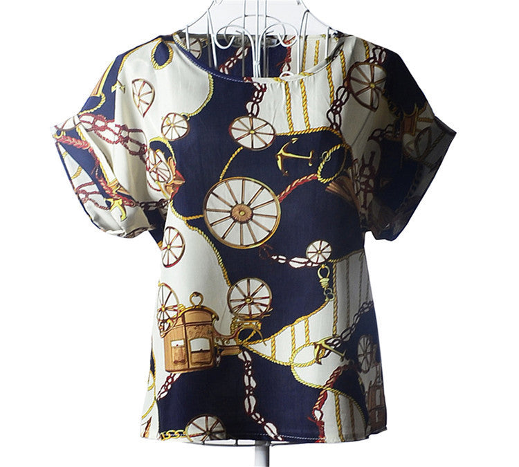 Causal Printed Chiffon Bat wing Sleeve Loose Shirt