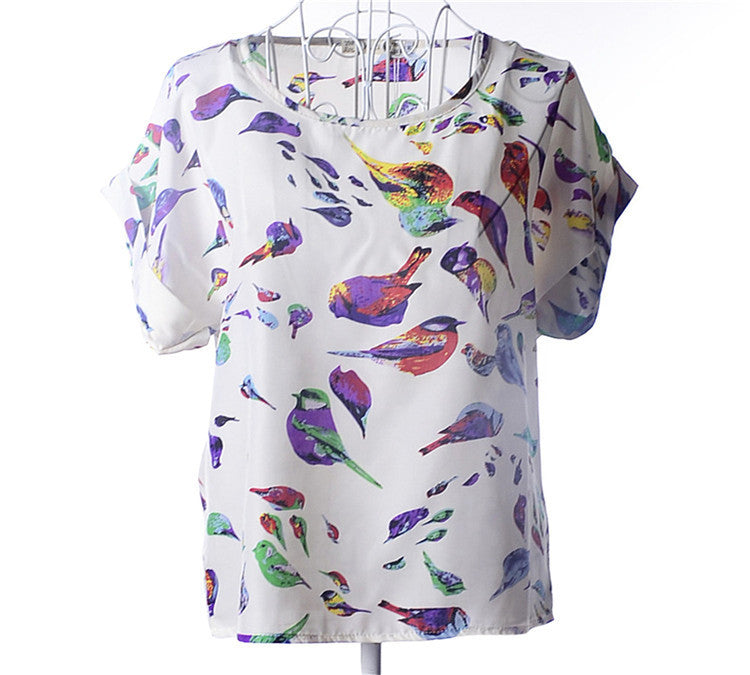Causal Printed Chiffon Bat wing Sleeve Loose Shirt