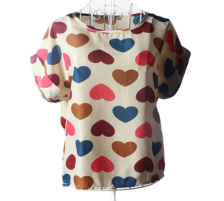 Causal Printed Chiffon Bat wing Sleeve Loose Shirt