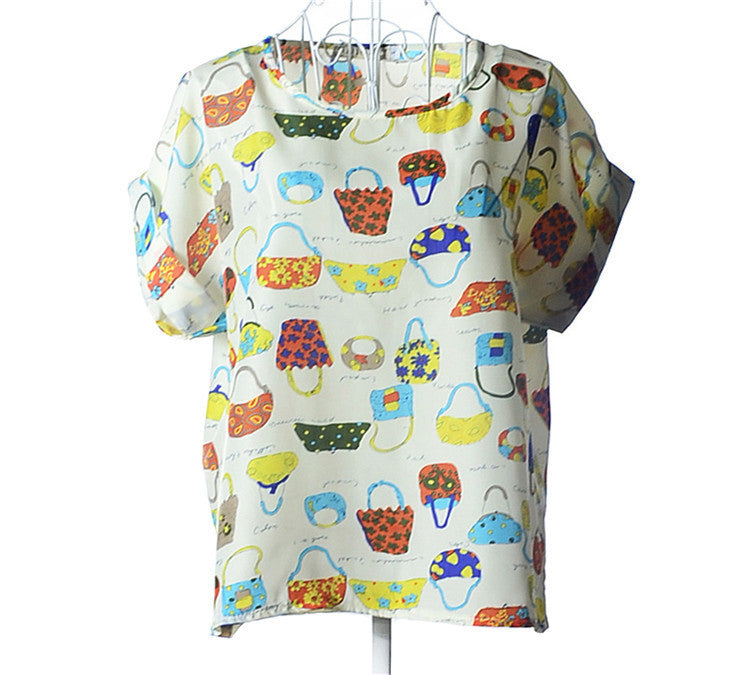 Causal Printed Chiffon Bat wing Sleeve Loose Shirt