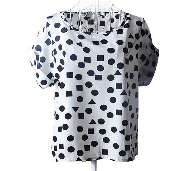 Causal Printed Chiffon Bat wing Sleeve Loose Shirt